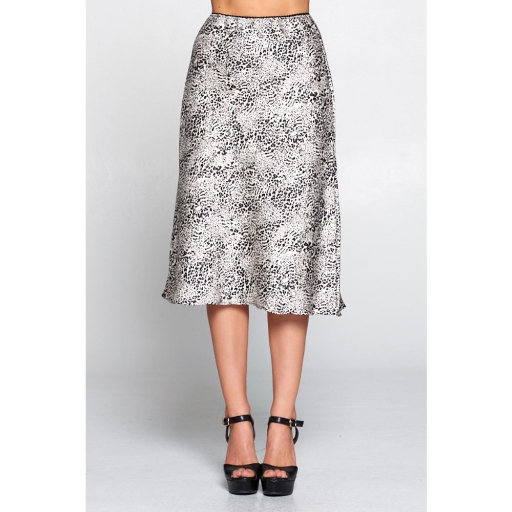 Leopard Print Satin Midi Skirt